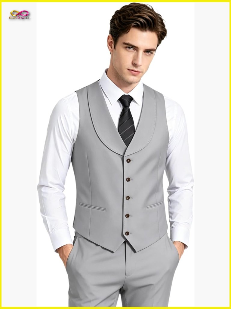 Slim Fit Suit Vest Pants Set Formal Classic Business Wedding Groomsmen